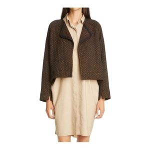 Zero + Maria Cornejo LEO EVE SMOCKED BOMBER TEXTURED JACKET IN BLACK/ BRONZE